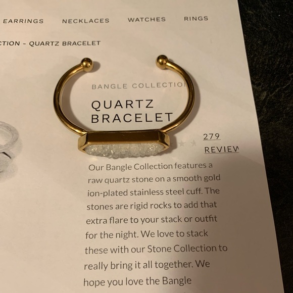 Kinsley Armelle Jewelry - Bangle raw quartz stone gold ion plated steel cuff